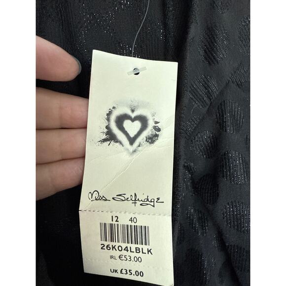 NWT Miss Selfridge Pleated Metallic Tonal Dot Skater Skirt, UK 12/US 8 - Picture 7 of 8